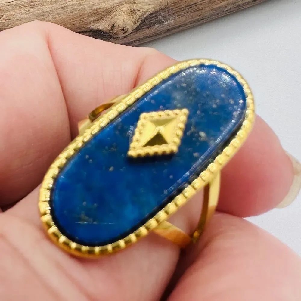 Lapis Lazuli Adjustable Gold Statement Ring